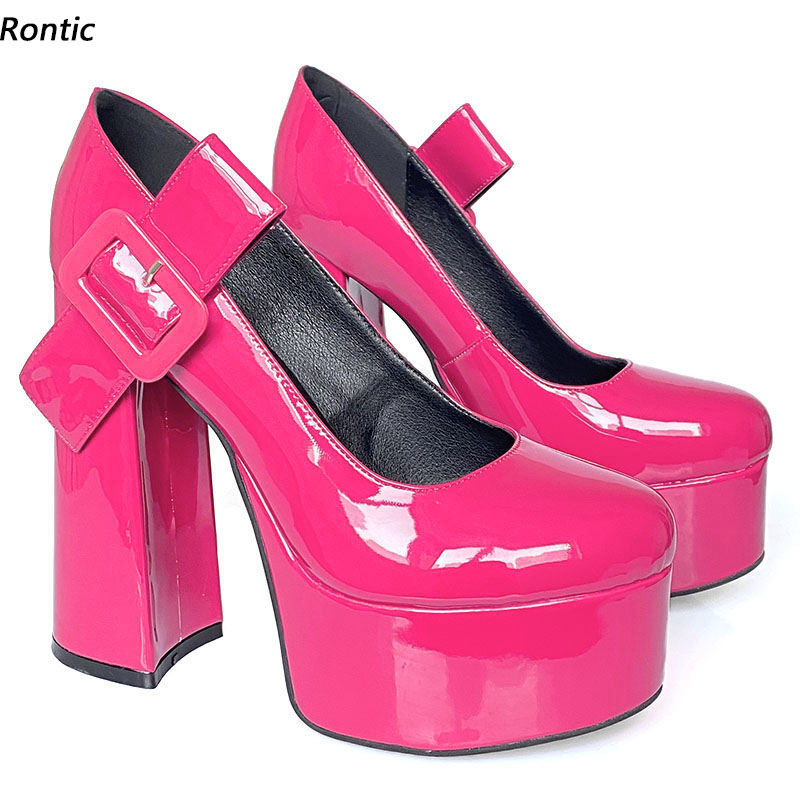 Women'S Shoes Burgundy - Rontic Handmade Women Platform Pumps Shiny