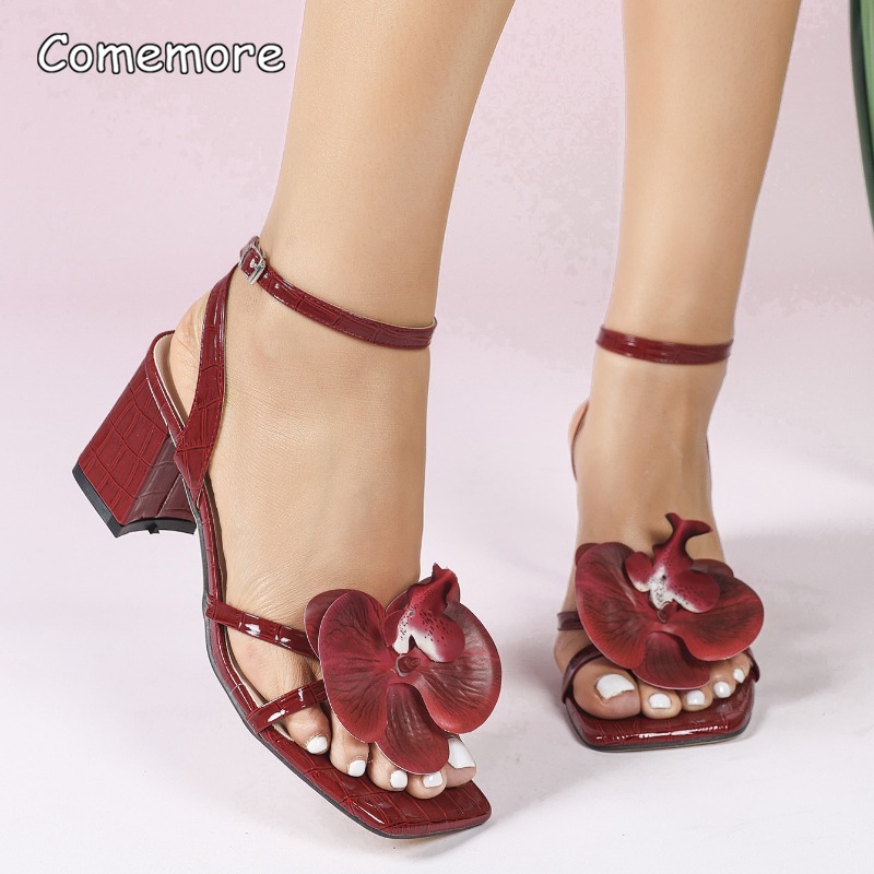 Women'S Shoes Burgundy - Burgundy Heels for Ladies Elegant Flower