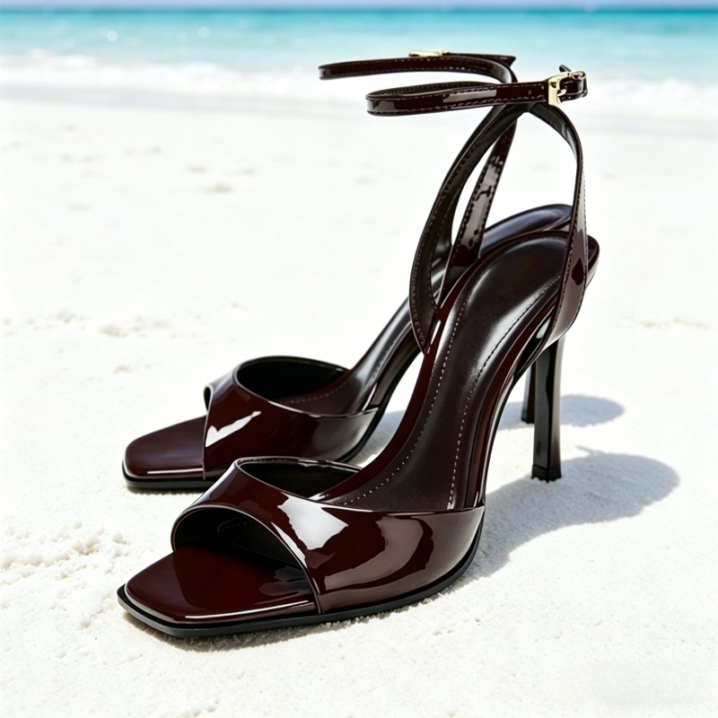 Women'S Shoes Burgundy - Elegant Burgundy Patent Leather High-heel Sandals