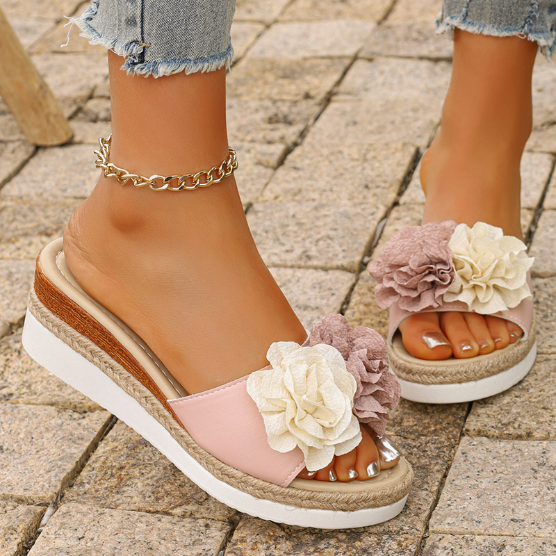 Women's Pink Flower Decor Plat - огляд і ціна Espadrille Wedge Shoes