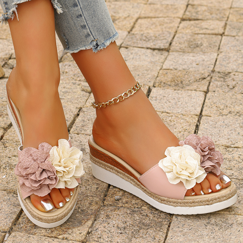 Women's Pink Flower Decor Plat - огляд і ціна Espadrille Wedge Shoes