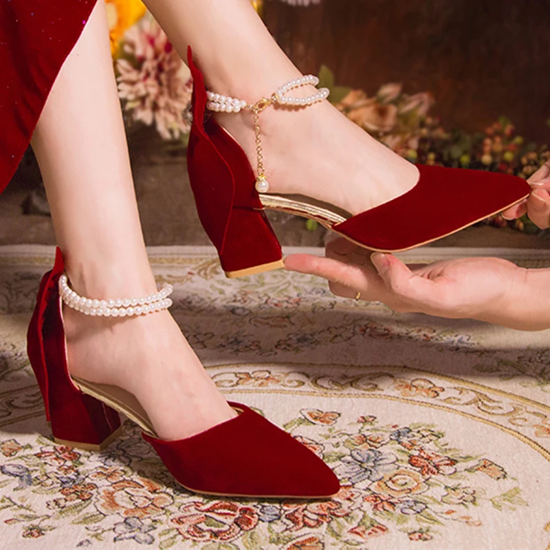 Luxury Pearl Chain Burgundy Re - огляд і ціна Women'S Shoes Burgundy