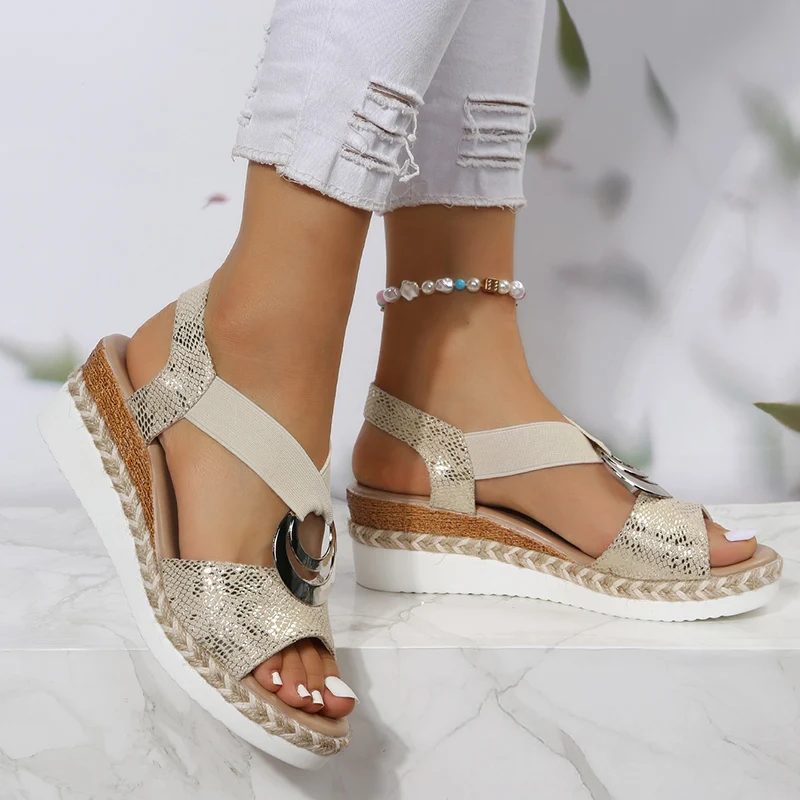 Metal Buckle Wedge Sandals for - огляд і ціна Espadrille Wedge Shoes